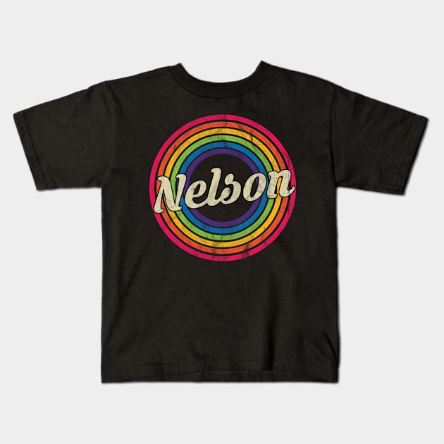 Nelson - Retro Rainbow Faded-Style Kids T-Shirt by MaydenArt